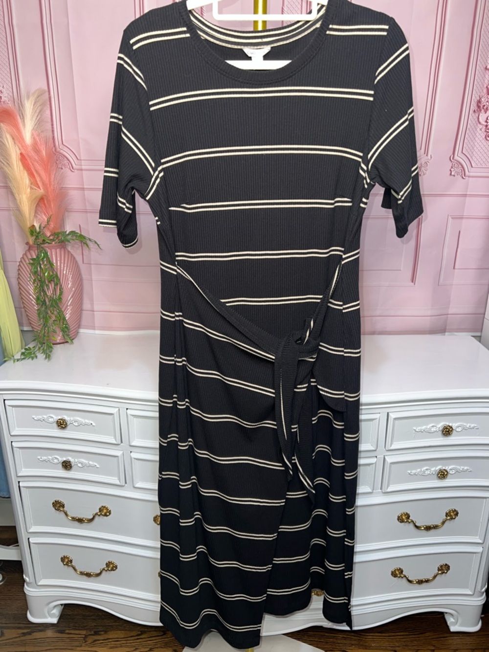Cato Black and Beige Stripe Long Dress